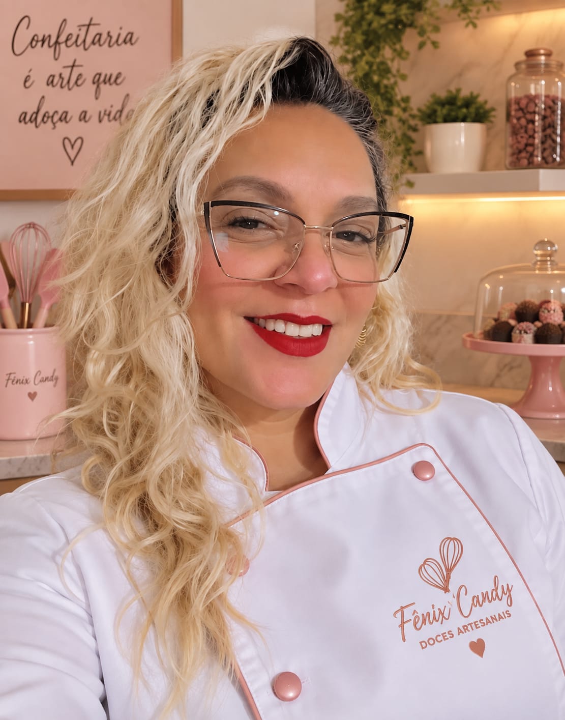Confeiteira da Fênix Candy com um doce modelado à mão